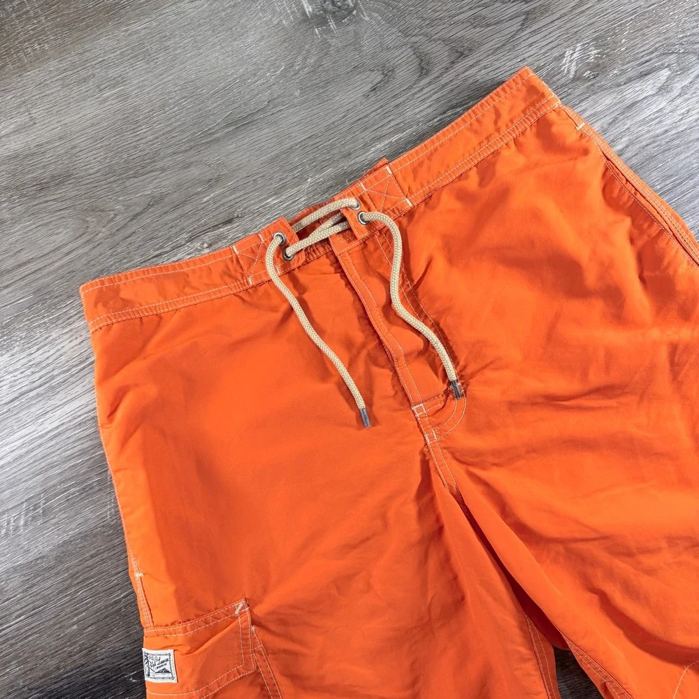 Polo‎ Ralph Lauren Mens Orange Cargo Swim Trunks Board Shorts Medium Drawstring